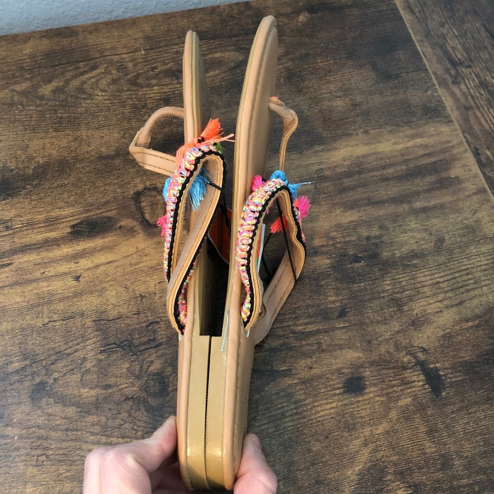 West Loop Womens Medium Size‎ 7/8  Tassal Sandals Colorful Boho Beach Flaw - Picture 9 of 12